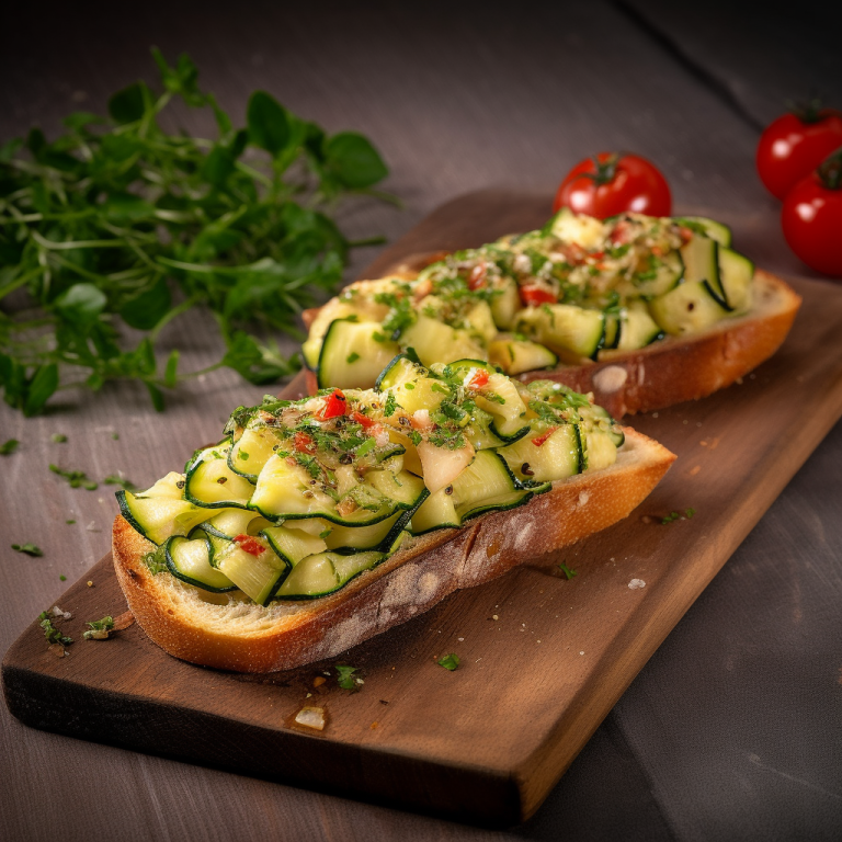 Bruschetta de courgette à l&rsquo;ail – 130 kcal/100g