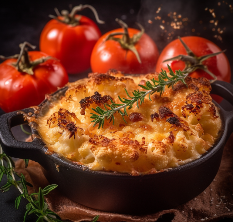Gratin de chou-fleur à la tomate – 87 kcal/100g